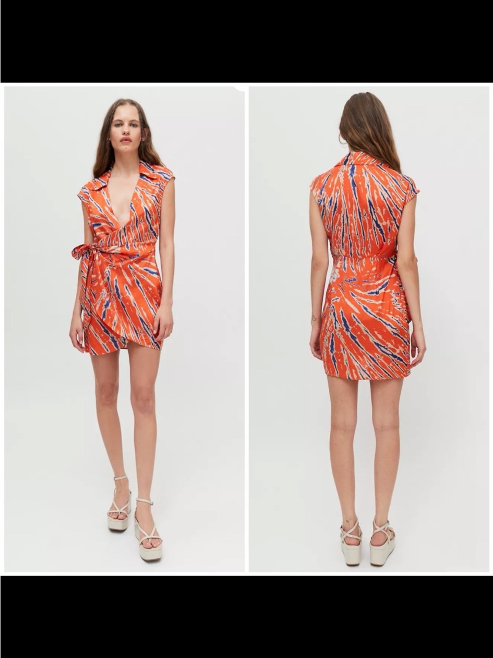 Urban Outfitters Orange & Navy Abstract Wrap Mini Dress Size Small